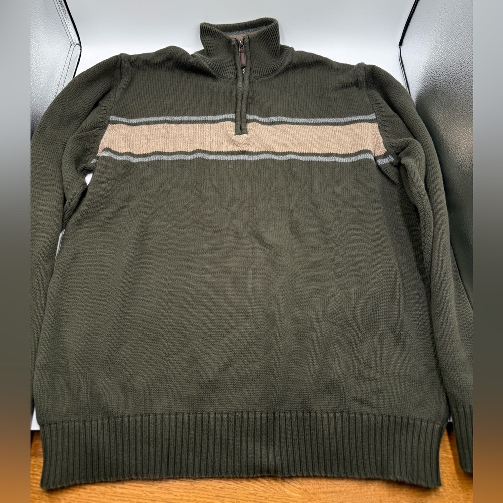 Oscar De La Renta Pullover 1/4 Zip With Leather Pull